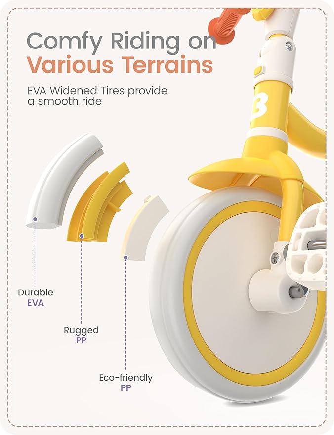 besrey Toddler Tricycle with Bell, Kids Tricycle Age 18 Months to 5 Years, Kids Trike, Toddler Bike for 1.5-5 Year Olds, Baby Trike, Gifts & Toys for Boys & Girls, Yellow