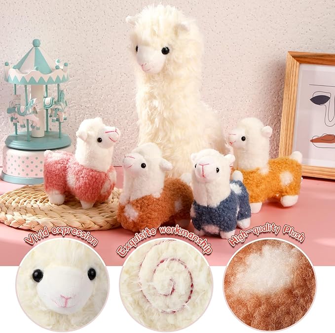 Civaner Llama Stuffed Animal with 4 Baby Llama Plushies Operation Christmas Cute Alpaca Plush Set Soft Kawaii Alpaca Pillow for Kids Girls Birthday Christmas Charity Donation Gift Home Decor(White)