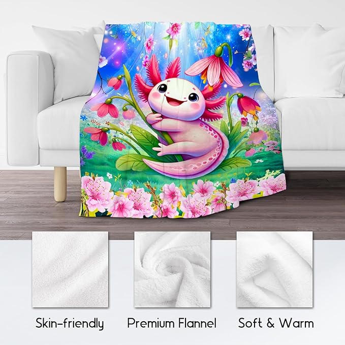 Girls Blanket, Axolotl Blanket for Girls, Gifts for Toddler Kids, Cute Flannel Throw for Bedroom, 50"x60"