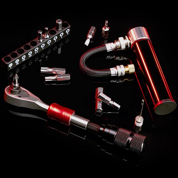 Bike Repair Tool Kit with Mini Pump & 10 Magnetic Bits - Alloy Multitool for Bicycle, MTB, Road Cycling - Portable Multifunction Tool Set Include Tire Inflator for Presta/Schrader Valves