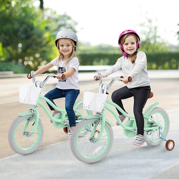 BABY JOY Kids Bike, 12 14 16 18 20 Inch Boys Girls Bike w/Adjustable Seat, Removable Basket, Handbrake & Coaster Brake, Training Wheels or Kickstand, Kids Bicycle with Multi-Color