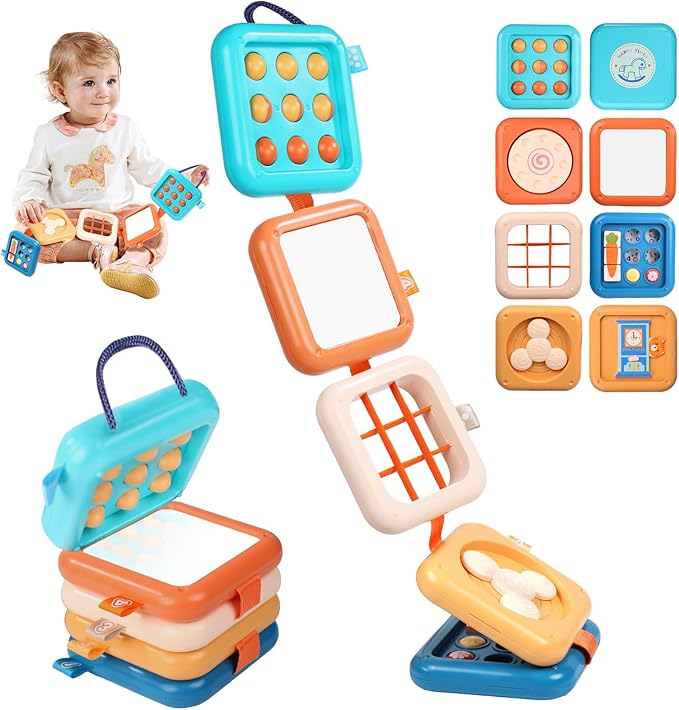 Busy Board for Toddler 2-4, Montessori Sensory Toys for 2 3 4 Year Old, Infant Carseat Travel Airplane Activity Cube Toys, Christmas Stocking Stuffers for 18 Months Boys Girls