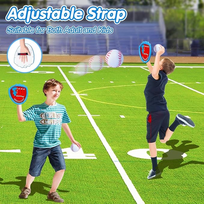 VATOS Toss and Catch Ball Game Set, 6 Sticky Balls & 4 Baseballs Training Glove with LED Light, Outdoor Toys Backyard Garden Lawn Games Sports for Kids Boys Girls 3-12