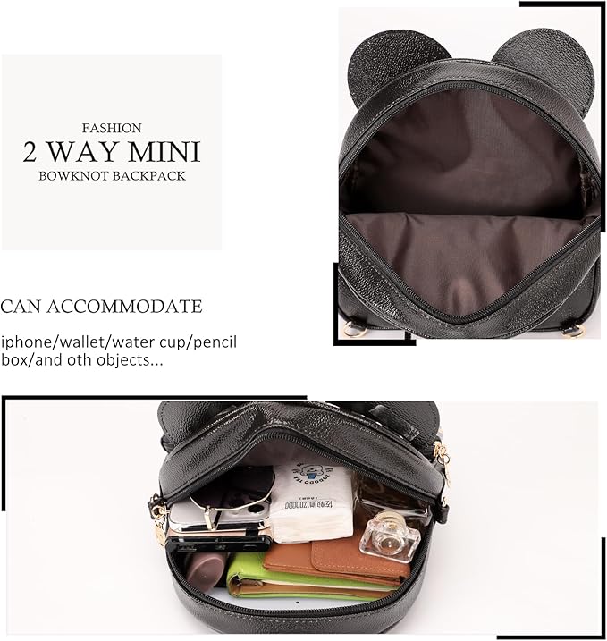 KL928 Girls Mini Backpack Bowknot Polka Dot Cute Small Daypacks Convertible Shoulder Bag Purse for Women