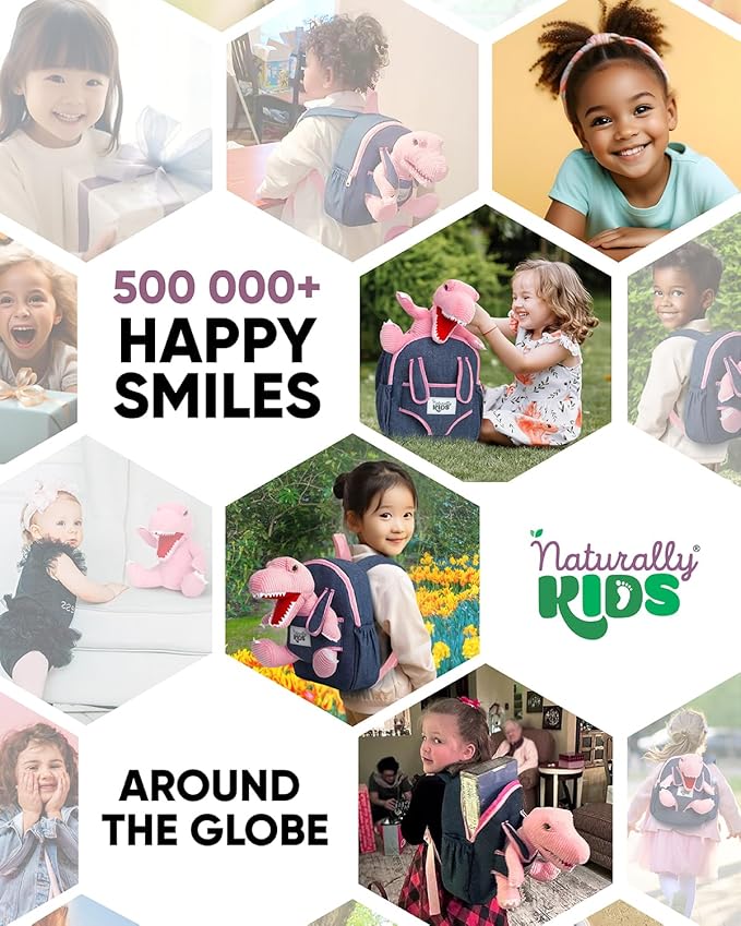 Naturally KIDS Pink Dinosaur Toys for Girls, Dinosaur Gifts for Girls 2-5 Year Old, Toddler Backpack
