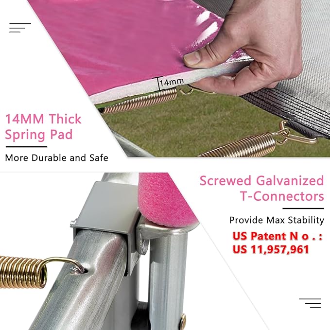 SKOK Trampoline 8FT 10FT 12FT 14FT 15FT Trampolines with Enclosure Net, 400LBS Outdoor Trampolines for Kids with Basketball Hoop-ASTM Approved Trampoline for Children and Adults with Ladder