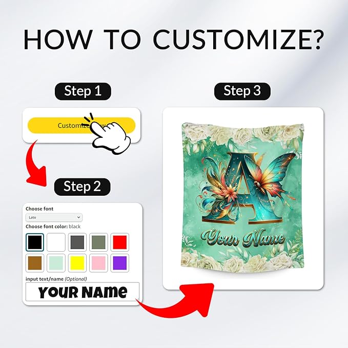 Personalized Blanket - Butterfly Blankets for Girls Women - Custom Name Gifts for Daughter - Cozy Flannel Monogram Throws - 4 Sizes for Toddler/Kids/Teens/Adults