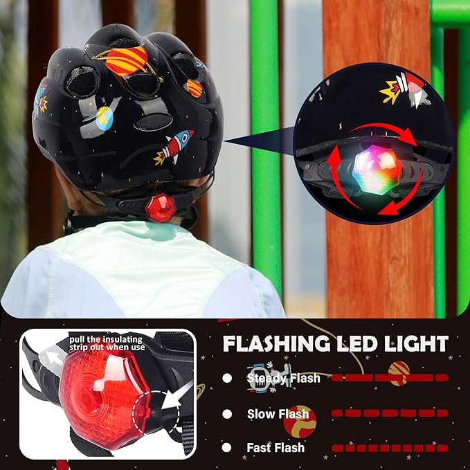 Kids Toddler Bike Helmet, Adjustable Boys Girl Helmets from Baby to Children(Age 1-8), Multi Sports for Bicycle Skate Scooter with LED Light