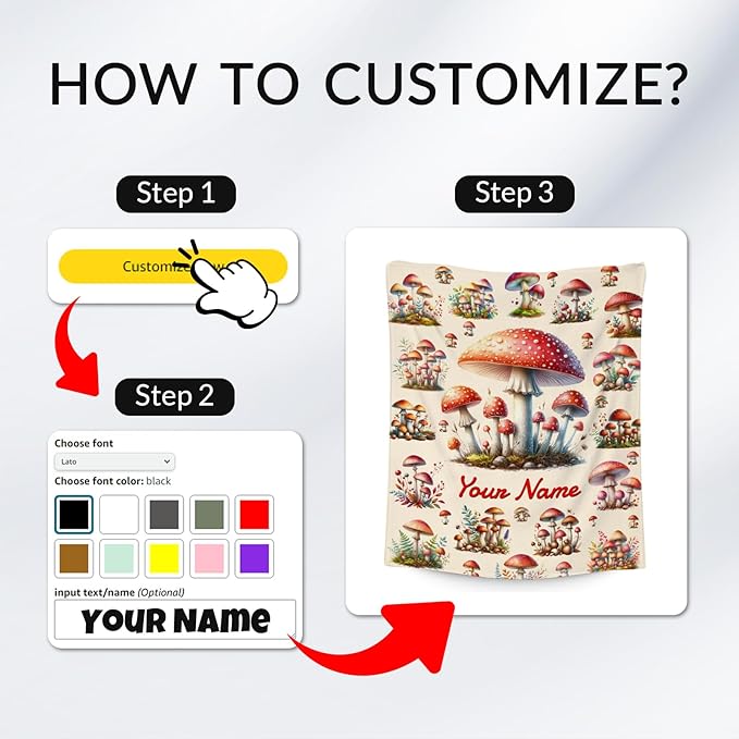 Kids Blankets Gifts Mushroom Blanket for Girls, Personalized Mushroom Gifts, 60"x80" Custom Cozy Fleece Throw for Girls Women Adults