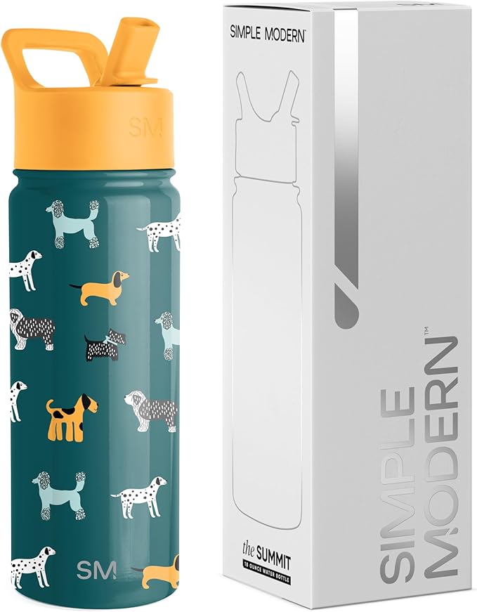 Simple Modern Kids Summit Water Bottle with Straw Lid | 18oz Stainless Steel Cup Insulated Tumbler for Toddlers, School | Dog Days