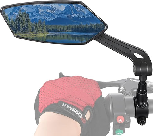 Bike Mirror Handlebar Mount 360° Adjustable Blue, Wide Rear View Mirror Bicycle Mirrors for Handlebars with Scratch Resistant Glass, Bike Rear View Mirror for Scooter, Motorcycle, Bike Accessory Left