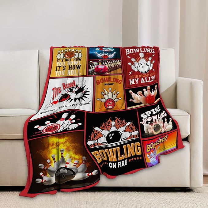 Bowling Blanket Bowling Sport Lover Throw Blankets Gifts for Girls Boys Kids Soft Cozy Fleece Plush for Couch Sofa Bed 60"x50"
