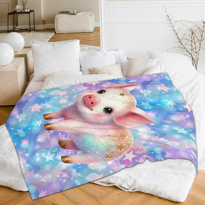 Girls Blanket for Kids Pig Blankets Gift for Daughter Granddaughter, Cute Cozy Soft 80 x 60 Inches Flannel Throws for Sofa Bed Living Room Garden Sofa