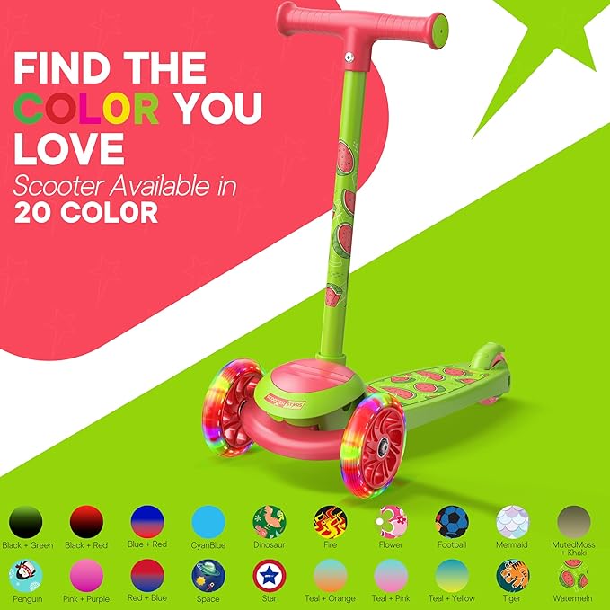 3 Wheel Scooter for Kids, Smooth Light Up LED Front Wheels, Wide Anti Slip Deck, Rear Foot Brake, Easy Lean to Steer Maneuvering, Indoor & Outdoor Ride On Toys for Ages 2 Up