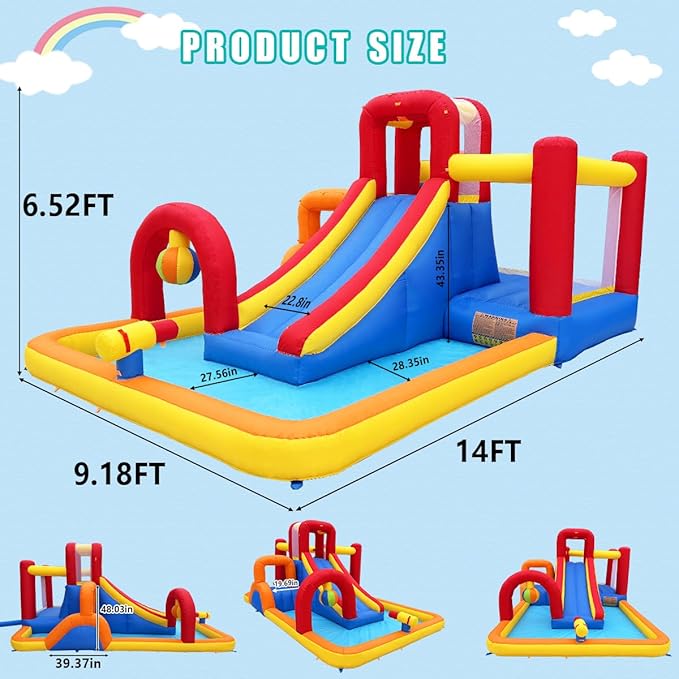Bounce House with Slide and Obstacle Course for Kids 3-8 - Bounce, Climb, Slide, Boxing Ball, Small Climb&Slide for Indoor Outdoor Kids Party, Optional Water Slide & Pool for Summer Fun