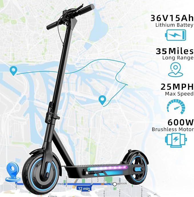 Electric Scooter for Adults, 19/25 Mph Max Speed, 21/25/35 Miles Range,350/500/600W APP Control E-Scooter with 8.5"/10" Inflatable tire, Foldable Escooter with App Control, UL 2272 Certified