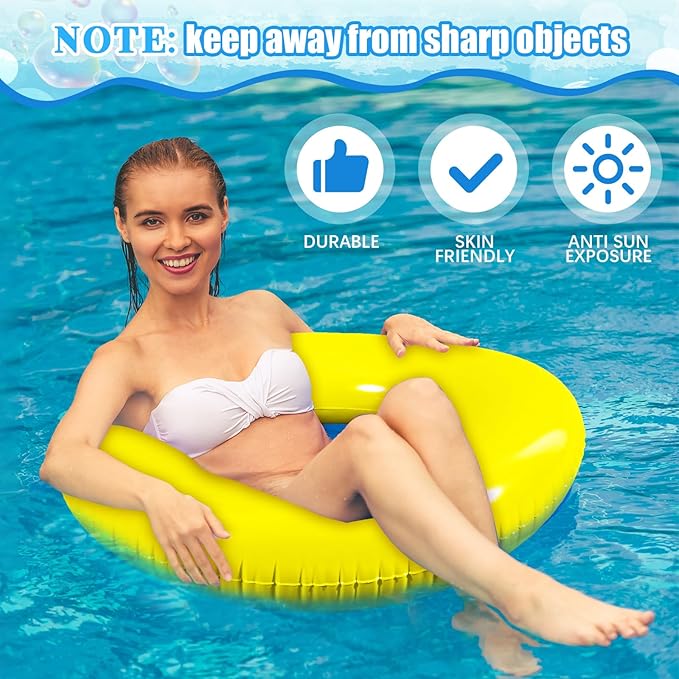 6 Pcs Inflatable Pool Floats 28 Inches Swim Tube Bulk for Adults Swimming Ring Pool Floaties for Beach Party Decorations Women and Men River Lake Summer Vacation Holiday (Yellow)