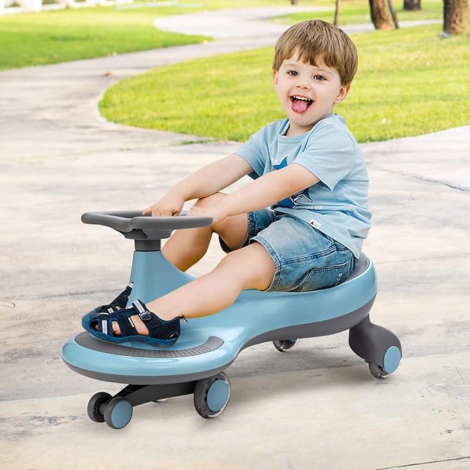 BABY JOY Wiggle Car for Kids, Swing Car with LED Flashing Wheels, No Batteries, Gears or Pedals, Uses Twist, Turn, Wiggle Movement to Steer, Ride-on Toy for Boys Girls 3 Year Old and Up (Blue)