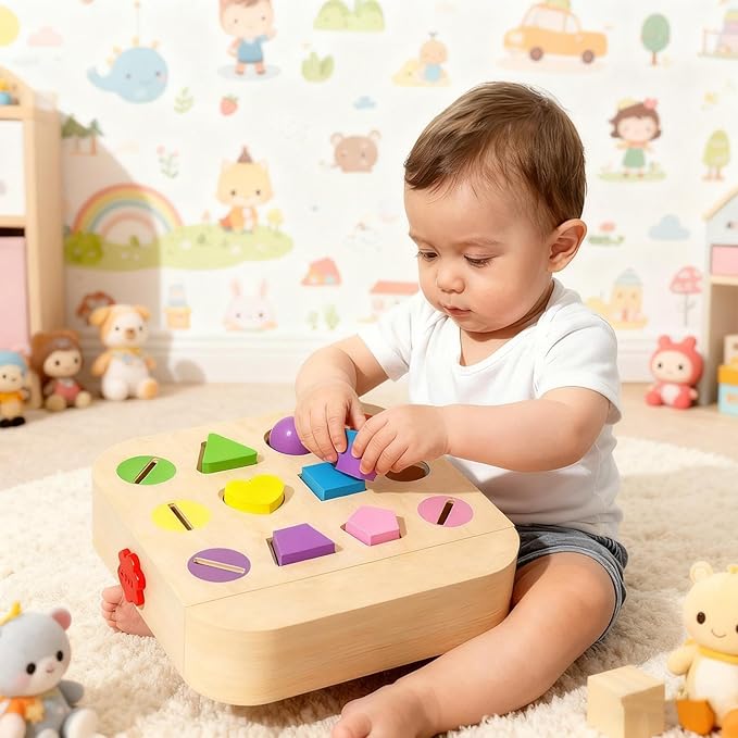 Shape Sorter, Wooden Learning Toy, Educational Color Sorting Games, Engaging Design With Bright Shapes And Easy Grip Pieces, Preschool Learning Activity Baby Girl Toddler Boy Kid Birthday Play