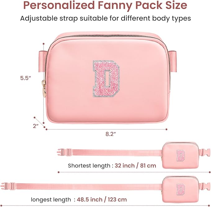 Belt Bag Fanny Pack Crossbody Bags with Initials Letter Patch, Cute Stuff Birthday Gifts for Teenager Girls Trendy Stuff, Graduation Gift idea for Girls 6 7 8 9 10 11 12 13 14 Year Old (Peach, D)