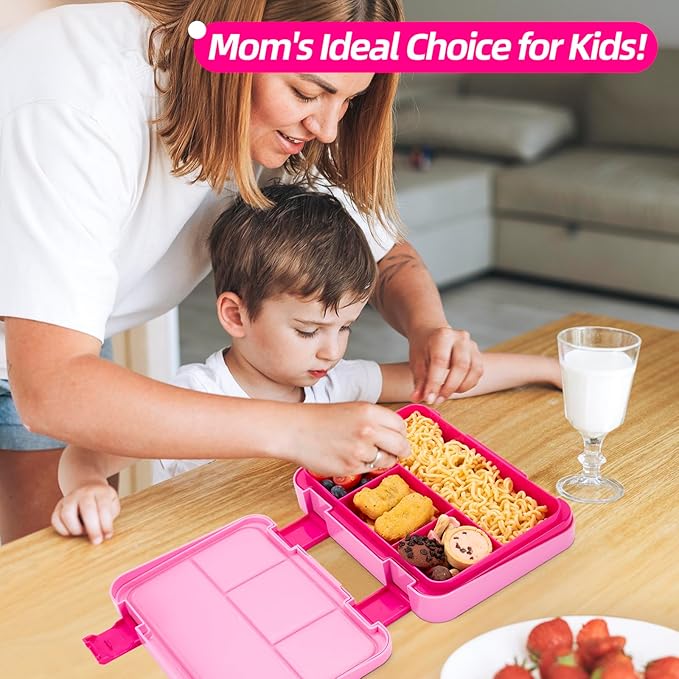 QCQHDU Bento lunch Box for Kids-4 Compartment,1180ml Lunch Containers for Adults,Microwave & Dishwasher & Freezer Safe,School,Work,Picnics with Sauce Vontainers,BPA-Free(Castle)