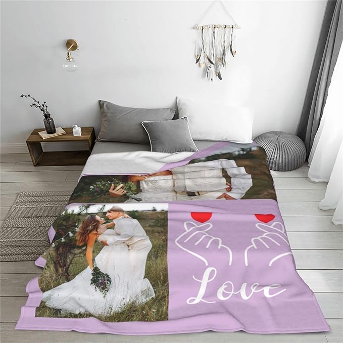 Custom Blanket with Photos, Personalized Blankets with Picture, I Love You Girlfriend Boyfriend Couples Gifts, for Birthday Christmas Women Men Adult Kids Mom Dad Wife Husband