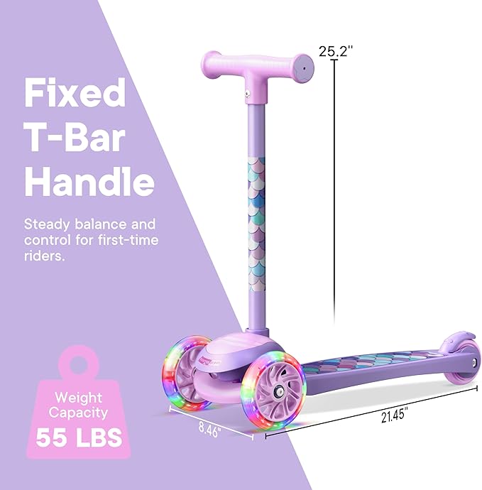 3 Wheel Scooter for Kids, Smooth Light Up LED Front Wheels, Wide Anti Slip Deck, Rear Foot Brake, Easy Lean to Steer Maneuvering, Indoor & Outdoor Ride On Toys for Ages 2 Up