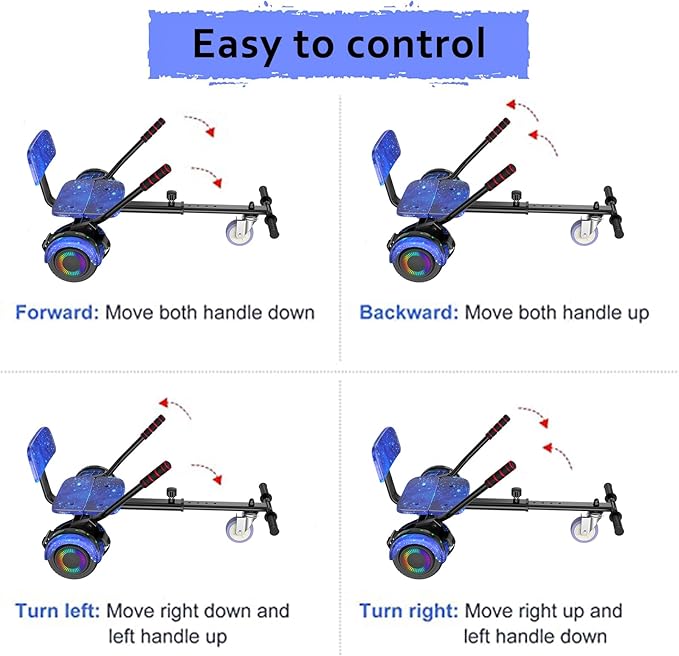 LIEAGLE Scooter With Seat Attachment, 6.5" Scooters Go Kart Combo With Colorful LED Lights & Bluetooth, For Kids Boys Girls Adults All Ages(Star Blue with Kart)