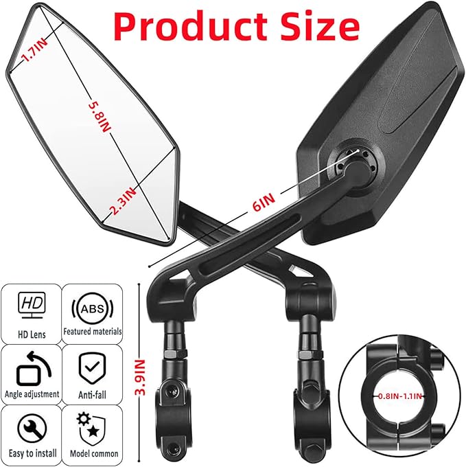 2 Pack Bike Mirrors,eBike Handlebar Mirror,360° Adjustable and Rotatable Safety Bicycle Rear View Mirrors, Scratch Resistant Glass Lens,Bicycle Universal Fit Accessories