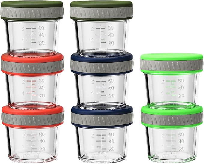 Sursip 8Pcs 4 oz Glass Jars with Lids, Airtight Mason Jars for Baby Food Storage, Juice, Milk, Yogurt, Overnight Oats, Mini Toddler Snack Cups