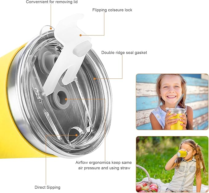 Kids Stainless Steel Cups with Lids, Spill Proof Metal Tumblers With Stainless Steel Straws for Adults, Unbreakable Toddle Cups with Full Wrapped Anti-Scald Sleeves for Hot and Cold Drinks.6Pack.12oz