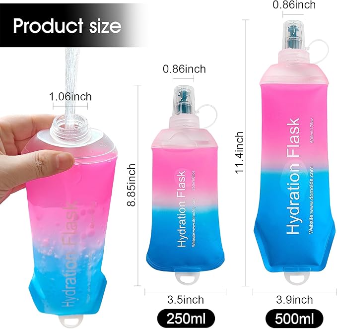 WILDREEDS 250ml Soft Flask, TPU Collapsible Soft Water Bottle for Hydration Pack, Running Vest, Folding Water Bottle for Hiking Cycling Climbing-1Pcs, Pink to Blue