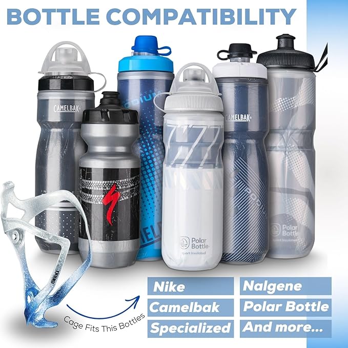 Bike Water Bottle Holder Bicycle Cage for Mountain Road MTB Gravel Adult Bikes Cycling Universal Carrier Rack 2 Pack Aluminum Alloy Ultralight Kettle Drink Accessories White Blue