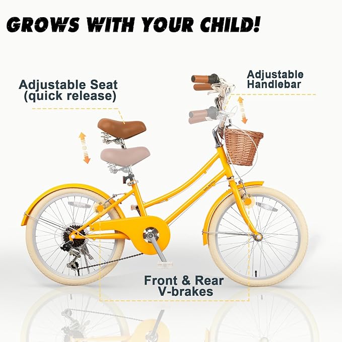 Glerc 20 24 26 Inch Beach Cruiser Bike, 6-Speed Hybrid City Bicycle for Girls Youth and Over 6 Years Old, Missy Bike with Wicker Basket & Lightweight, Multiple Colors