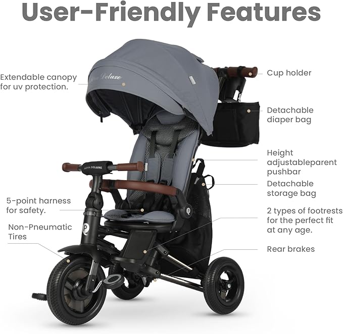 Baby Bike Stroller for Age 10 Months to 6 Years Old,8 in 1 Folding Toddler Bike Stroller with Removable Canopy & Guardrail Rotatable Seat -Tricycle for Toddlers Age 3-5 Boys & Girls Gift Trike