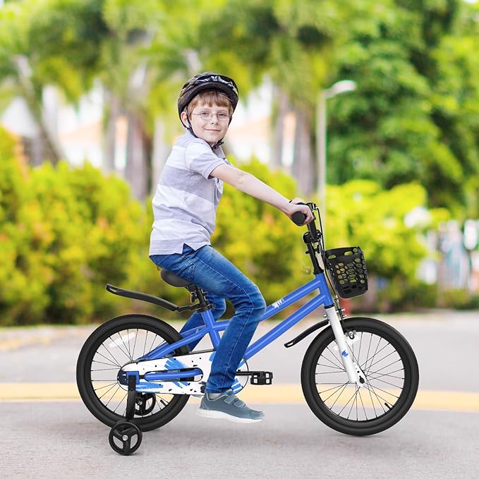 COSTWAY Kids Bike, 12 14 16 18 Inch Toddler Bike for Boys & Girls Aged 3-8 Years Old, Kids Bicycle w/Removable Training Wheels, Handbrake & Coaster Brake, Basket, Bell