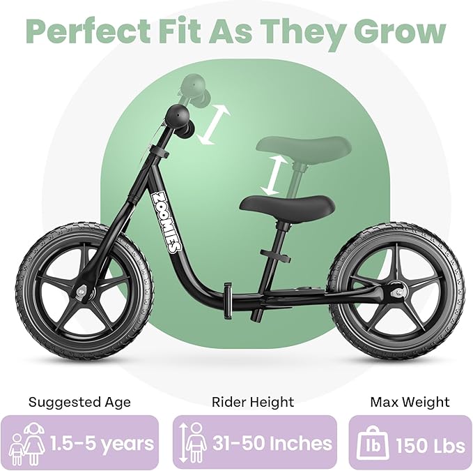 Zoomies Folding 12" Toddler Balance Bike for 2 to 5 Year Olds – Foldable Easy to Take On The Go – w/Carrying Strap
