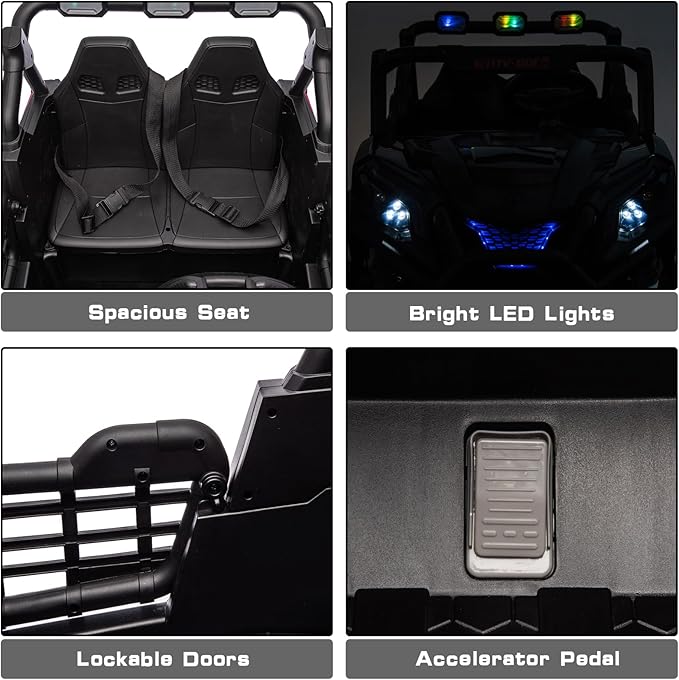 24V 2-Seater Ride On Toys 4x4 Ride On Buggy with Remote Control Battery Powered Kids Electric Car Off-Road Vehicles Side by Side UTV OutDoor Grass Colorful LED Lights for Boys and Girls, Yellow