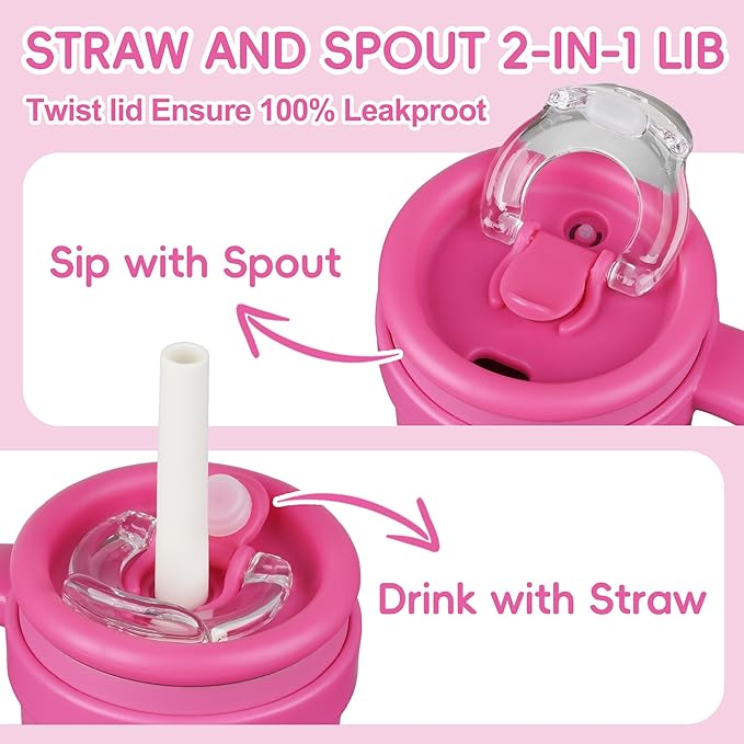 14oz Toddler Sippy Cup Vacuum Insulated Stainless Steel Kids Cup with Handle, Spill-Proof Straw, Leak-Proof Travel Cup for Home or On-the-Go