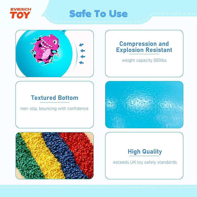 EVERICH TOY Hopper Ball for Kids 4-8, 18In Dinosaur Hoppity Hop Ball, Sit On Bouncy Balls with Handle, Indoor Outdoor Jumping Hopping Toys for Boys & Girls Gifts with Pump