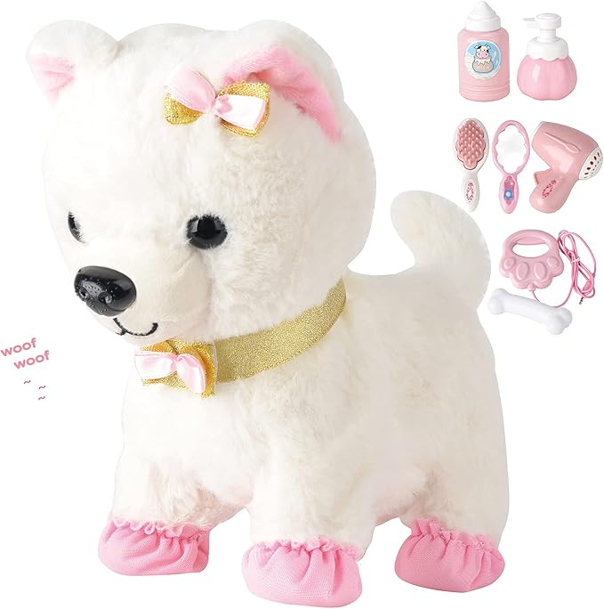 Electronic Walking Plush Dog Toy with Remote Control Leash, Realistic Interactive Puppy Pet Dog, Walking, Barking, Wagging Tail & Nod Head, Includes Puppy Accessories, Gifts for 3-6 Year Boys Girls