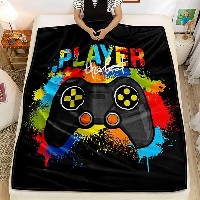 lirs Bedding Gaming Throw Blanket 80" x 60’’ Super Soft, Fleece, Gamer Gift for Couch Sofa for for Kids Boys Teens Video Game (MT-A19, 80’’x60)
