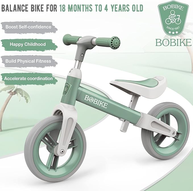 Bobike Toddler Balance Bike Toys for 1 to 4 Year Old Girls Boys Adjustable Seat and Handlebar No-Pedal Training Bike Best Gifts for Kids