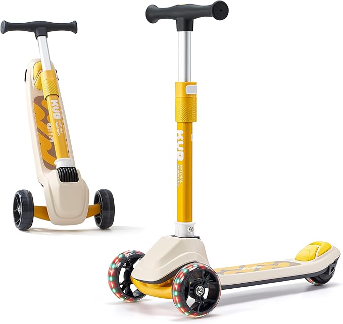 KUB Toddler Scooter for Kids Ages 2+, 3 Wheel Kick Scooter with LED Light-Up Wheels, Adjustable Height Handlebar, Lean-to-Steer, Anti-Slip Deck, Easy-Fold Design, Gift for Boys and Girls