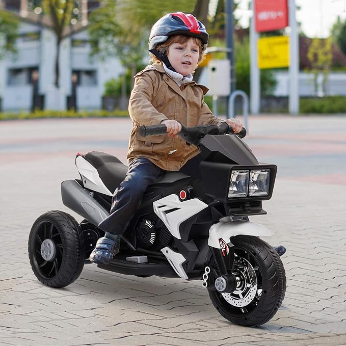 Aosom 6V Kids Motorcycle Toddler Ride-on Toy, High-Traction Battery-Operated Mini Electric Motorbike with Forward/Reverse Switch, Music, Headlights, Horn, White