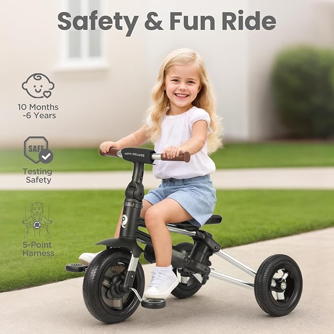 Baby Bike Stroller for Age 10 Months to 6 Years Old,8 in 1 Folding Toddler Bike Stroller with Removable Canopy & Guardrail Rotatable Seat -Tricycle for Toddlers Age 3-5 Boys & Girls Gift Trike