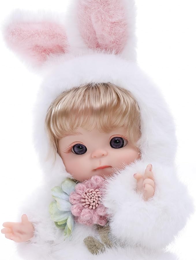 Reborn Baby Doll 10 Inch – Realistic Full Vinyl Bunny Girl with Blonde Hair & Purple Eyes – Soft Collectible Toy Gift for Girls