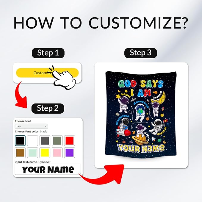 Personalized Planet Blanket, Kids Throw Blanket for Boys, Planet Gifts for Toddler Child, God Says I Am Blanket for Kids, Inspirational Gifts for Son, Soft Plush Throw Blankets for Couch, 30"x40"