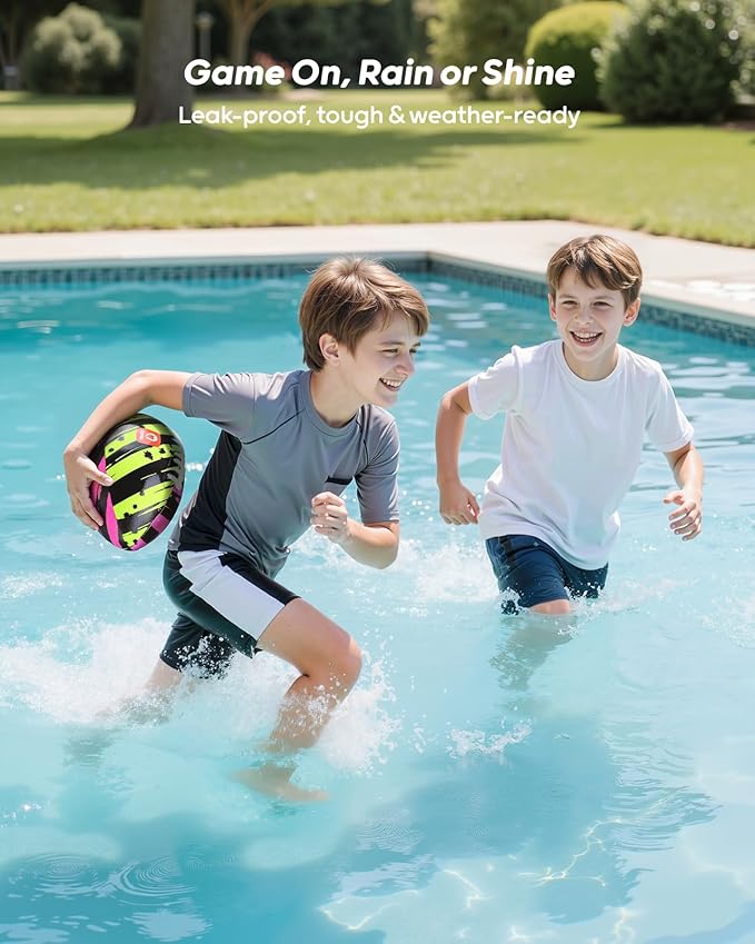 QPAU Water Football for Pool, Beach & Backyard - Waterproof Pool Football with Double Laces, Easy Grip Surface, 9 Inches, Fun Summer Pool Toy for Kids Ages 6+ & Adults
