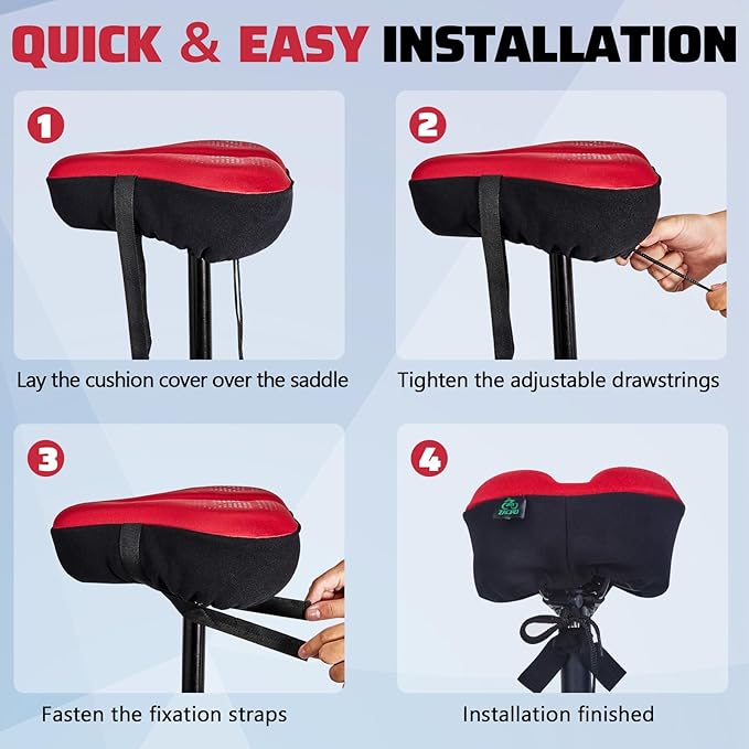 Zacro Bike Seat Cushion - Padded Gel Bike Seat Cover for Men & Women, Padding Bicycle Saddle fit with Peloton/Spin Stationary Exercise/Mountain Road Cycling Bike